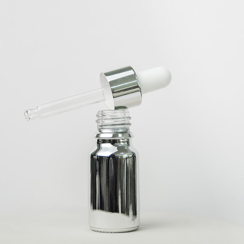Silver Coated Essential Oil Bottles Glass with Pipette Dropper 10~50ml