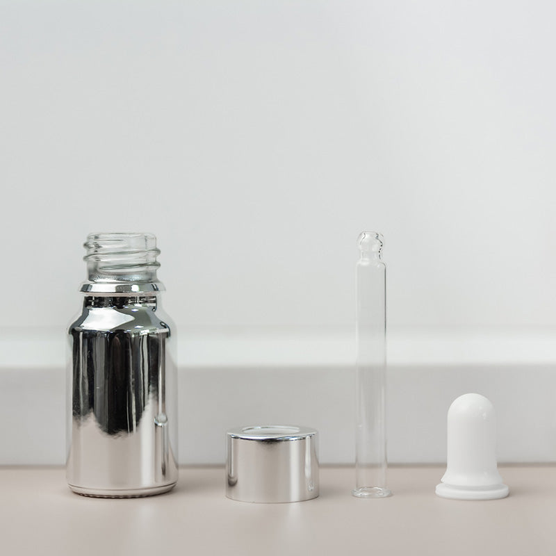 Silver Coated Essential Oil Bottles Glass with Pipette Dropper 10~50ml