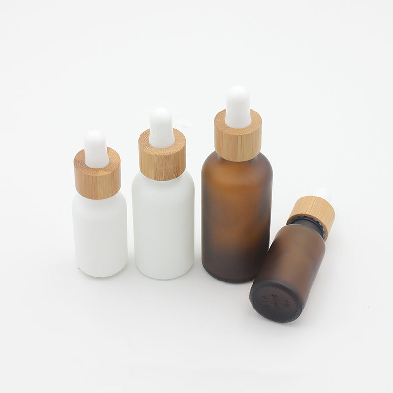 Frosted Glass Dropper Bottle Amber & White 15 30 50ml with Bamboo Cap