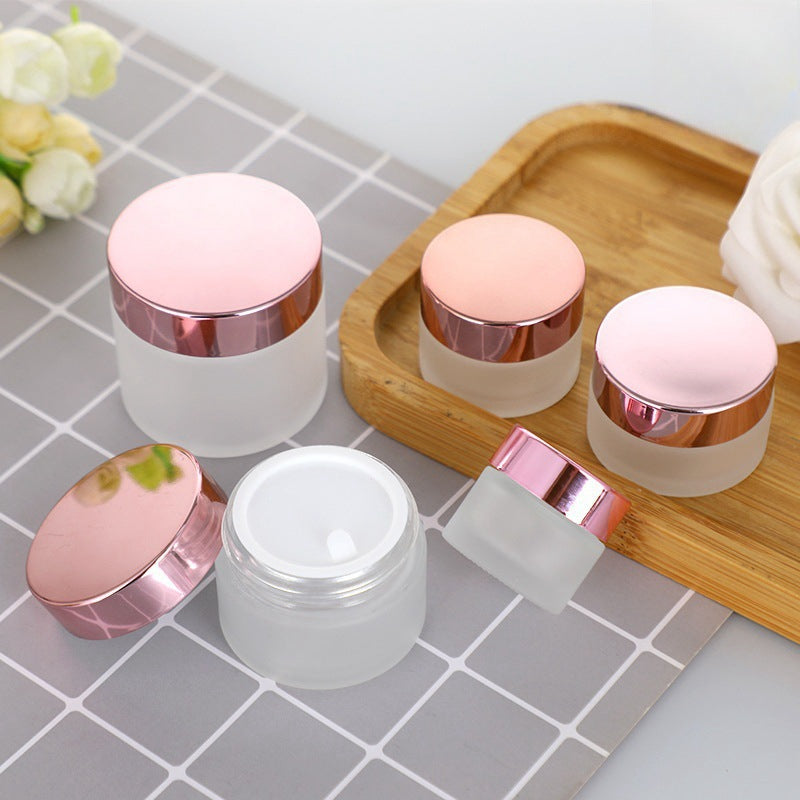Glass Cosmetic Jars - 5g 10g 15g 20g 30g with Rose Gold Lid | Clear & Frosted