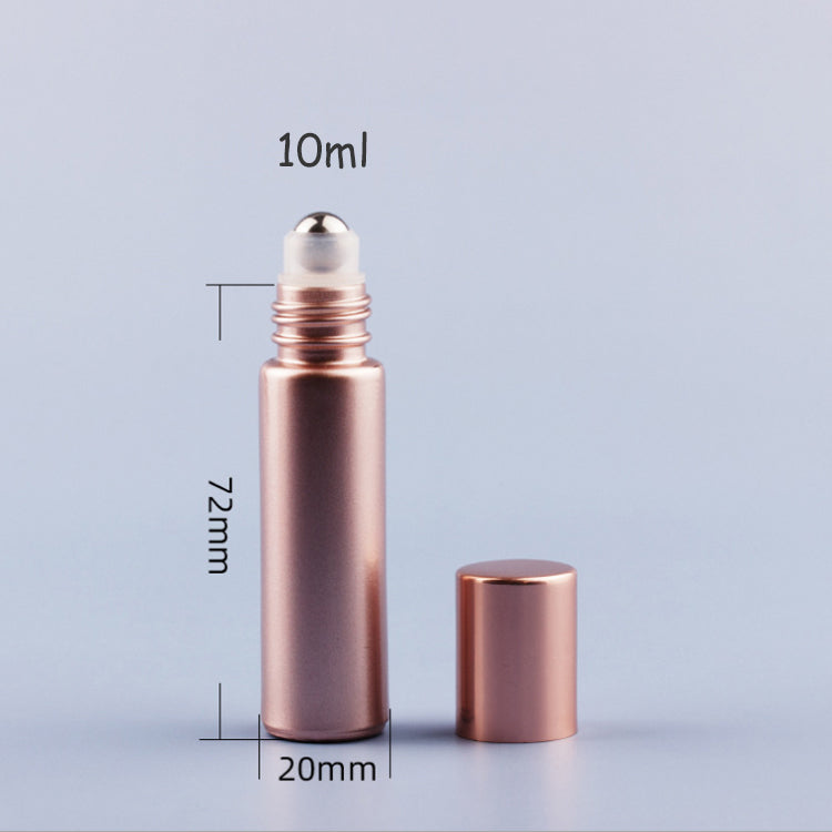10ml rose gold glass roller ball perfume bottle with cap, ideal for essential oils and fragrance storage.
