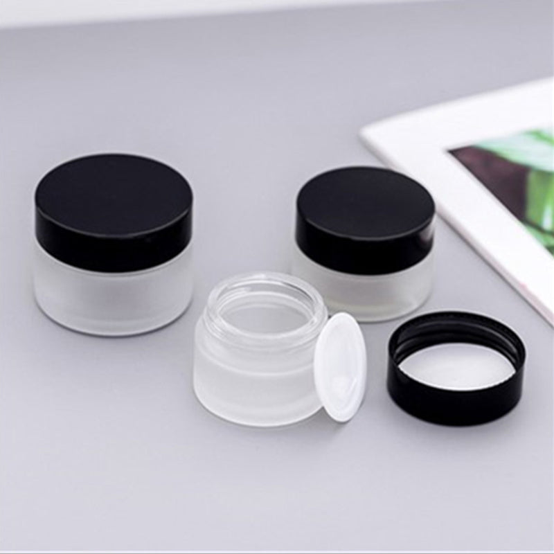 Frosted Glass Cosmetic Jars -10g 20g 30g Empty Container with Gold Lid