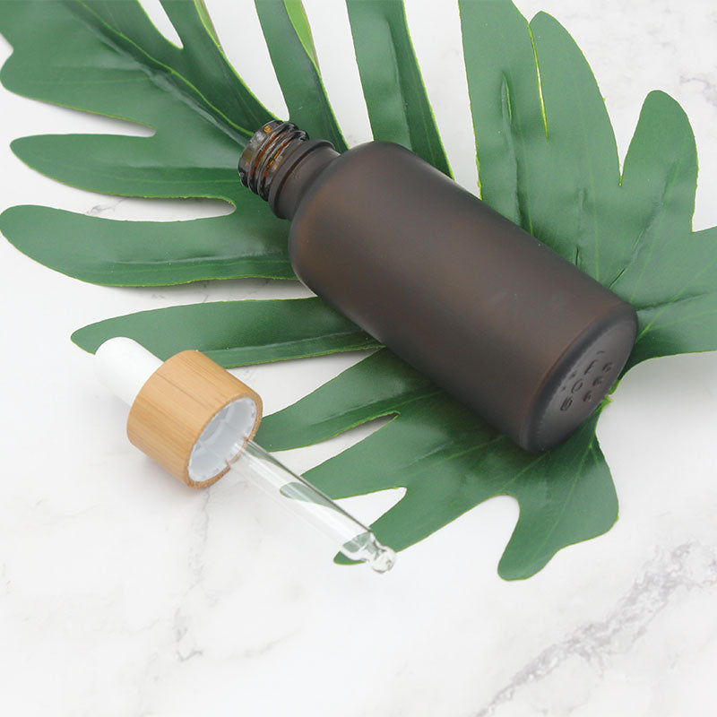 Amber Glass Dropper Bottles with Bamboo Cap | 100PCS 15ml 30ml 50ml