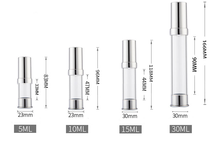 Empty Airless Pump Bottles in Silver and Gold for Skincare 5ml~50ml