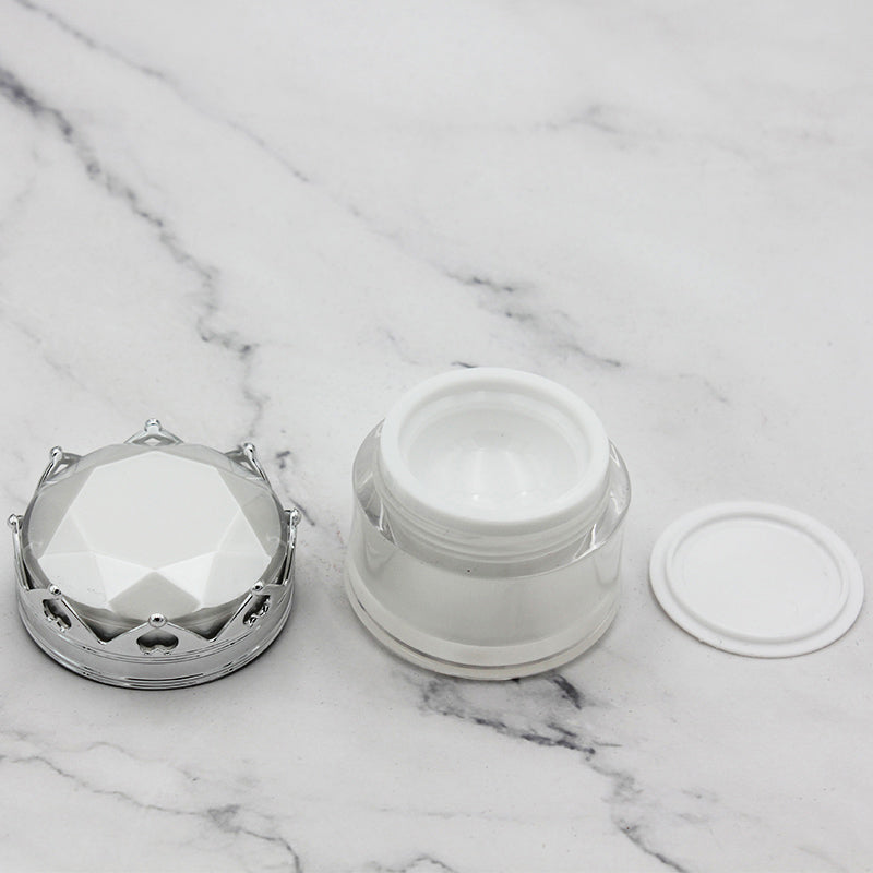 5g 10g acrylic cosmetic cream jar luxury empty with crown cap white gold silver color