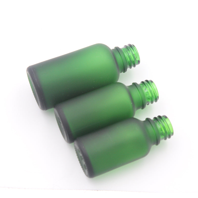 Frosted Green Glass Dropper Bottle Cosmetic 15~30ml with Bamboo Lid
