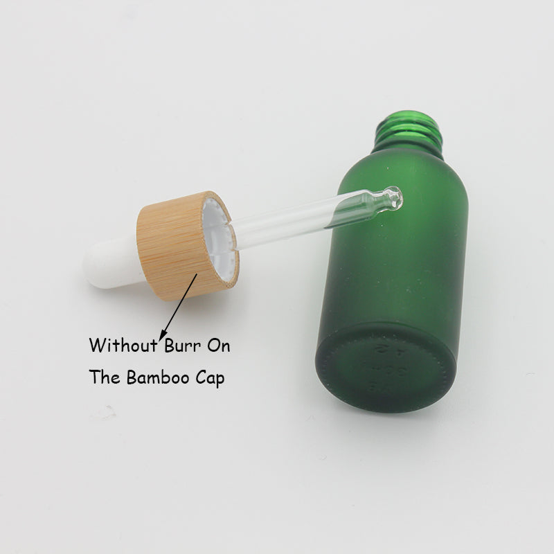 Frosted Green Glass Dropper Bottle Cosmetic 15~30ml with Bamboo Lid