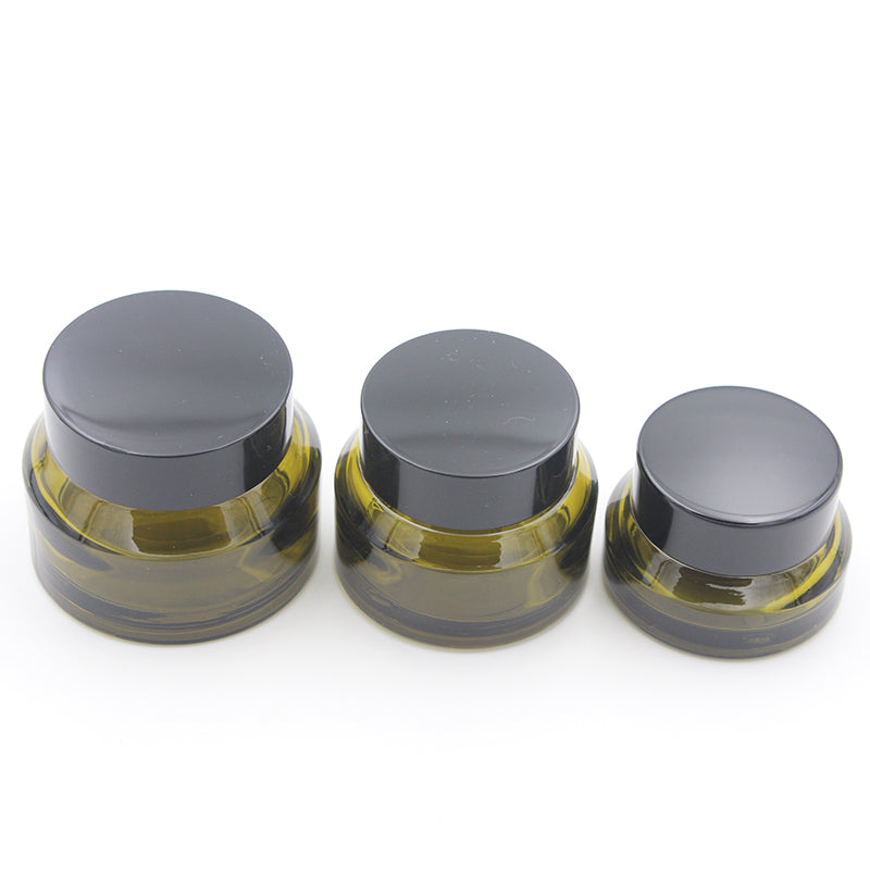 15g 30g Empty Glass Cosmetic Jar Pot Green Amber for Face Cream with Plastic Lid