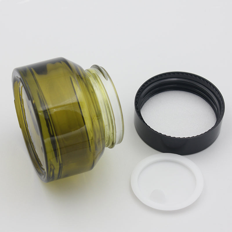15g 30g Empty Glass Cosmetic Jar Pot Green Amber for Face Cream with Plastic Lid