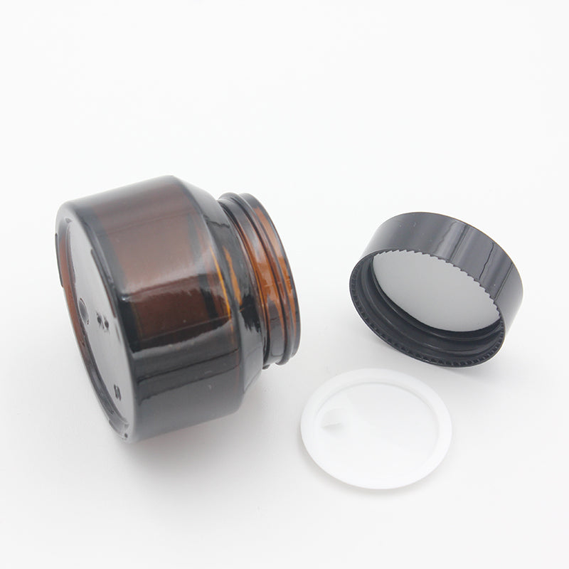 15g 30g Empty Glass Cosmetic Jar Pot Green Amber for Face Cream with Plastic Lid