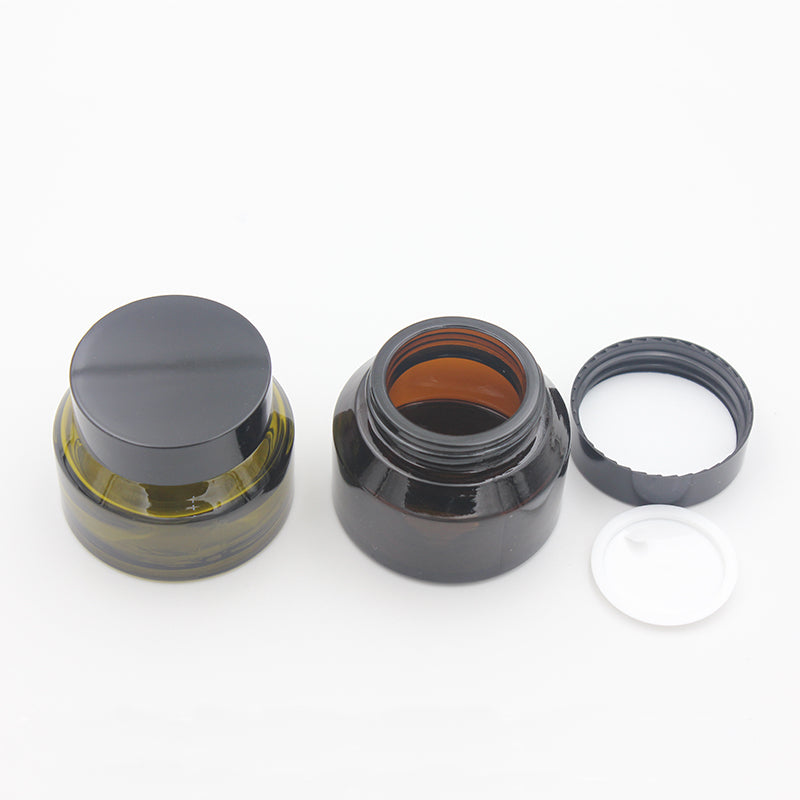 15g 30g Empty Glass Cosmetic Jar Pot Green Amber for Face Cream with Plastic Lid