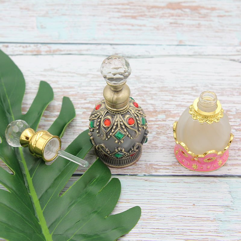 Refillable Perfume Glass Bottles - 10pcs Arabic Style with Crystal Cap
