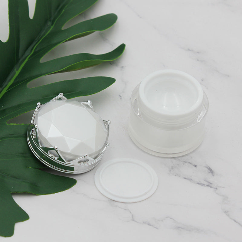 5g 10g acrylic cosmetic cream jar luxury empty with crown cap white gold silver color