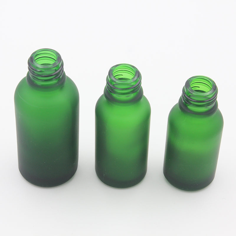 Frosted Green Glass Dropper Bottle Cosmetic 15~30ml with Bamboo Lid