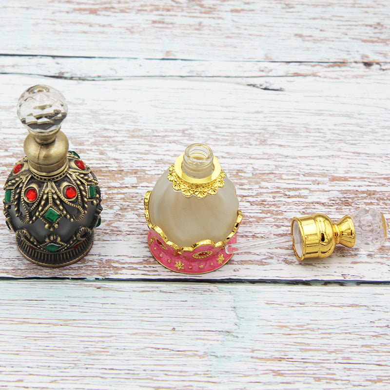 Refillable Perfume Glass Bottles - 10pcs Arabic Style with Crystal Cap