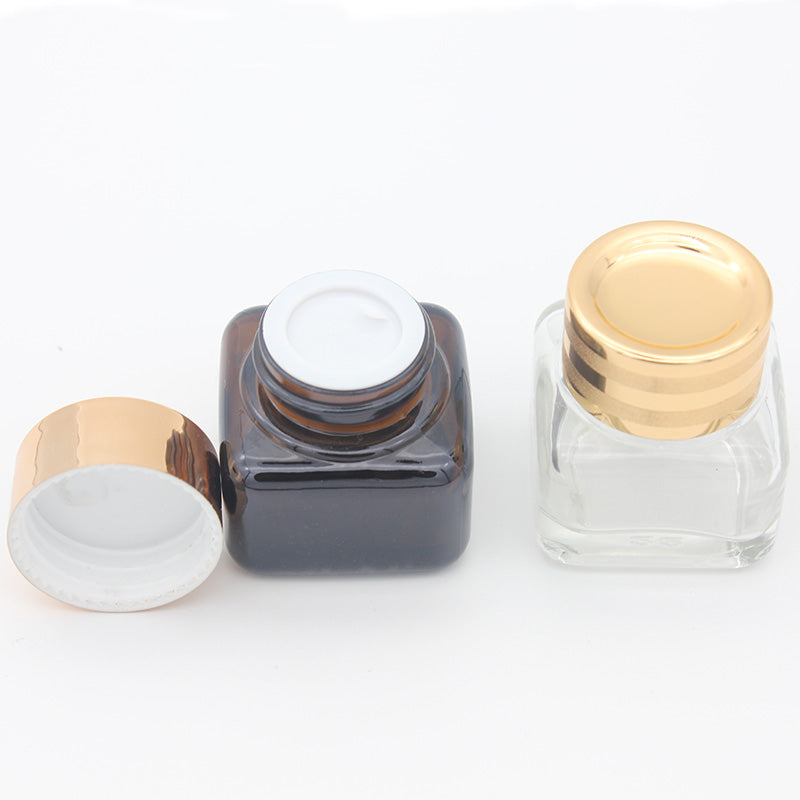15g Amber Eye Cream Jar Empty Glass Cosmetic Sample Container with Gold Cap