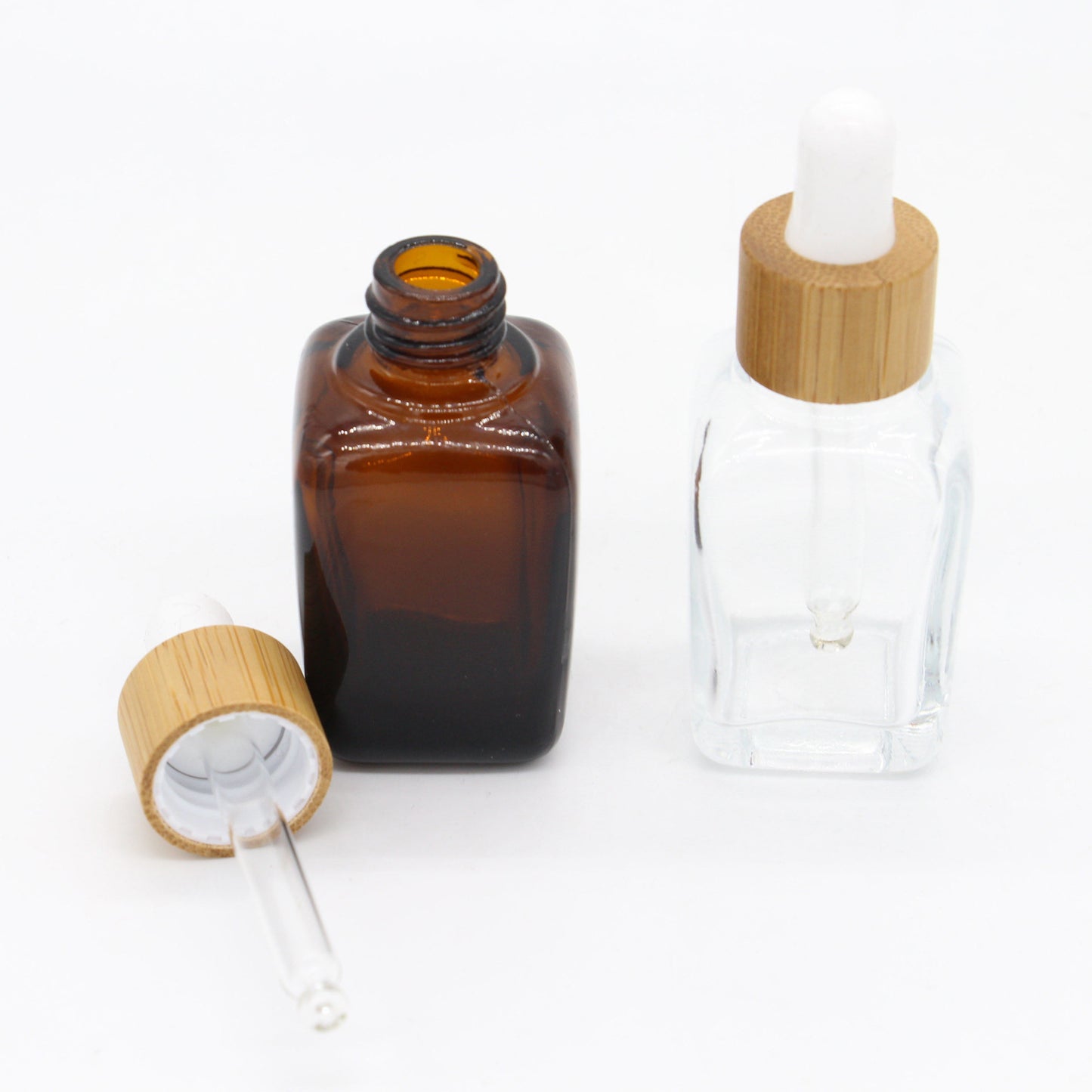 Square Glass Dropper Bottles with Bamboo Cap - 240PCS 20ml 30ml Amber