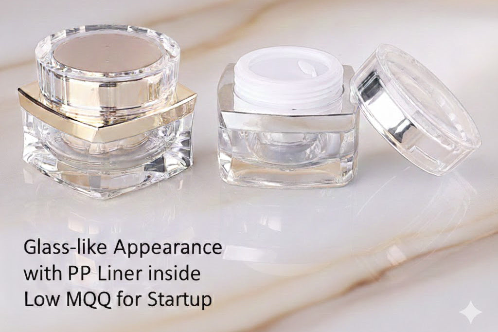 15ml Acrylic Cosmetic Jars featuring a glass-like appearance and PP liner for beauty brands.