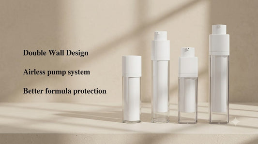 Acrylic airless pump bottles for cosmetics showcasing double wall design and airless pump system.