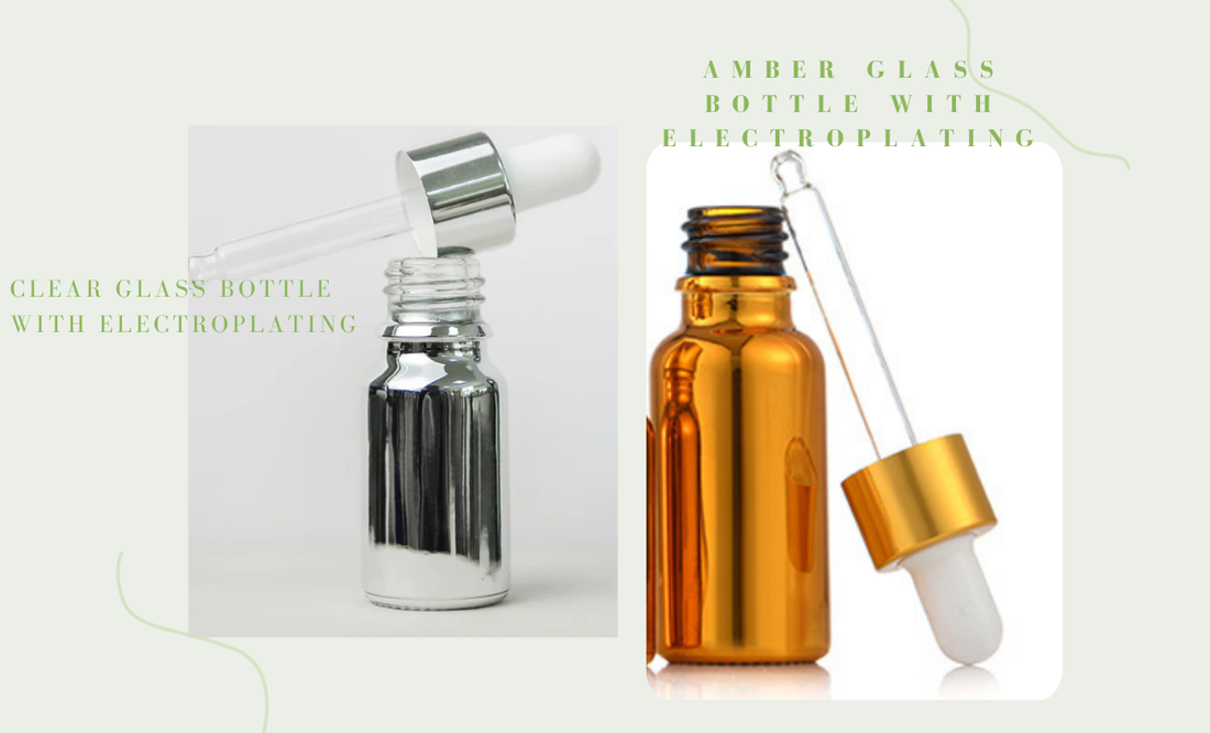 Electroplated amber glass bottle comparison showing premium UV light protection for sensitive cosmetic actives