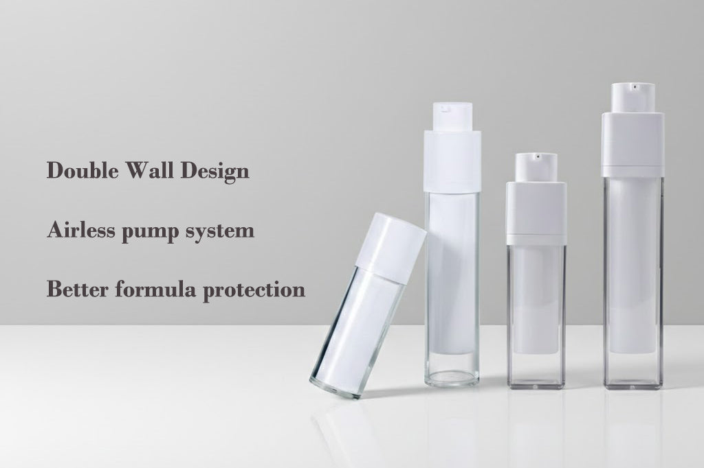 Airless Lotion Bottles showcasing double wall design and airless pump system for better formula protection.