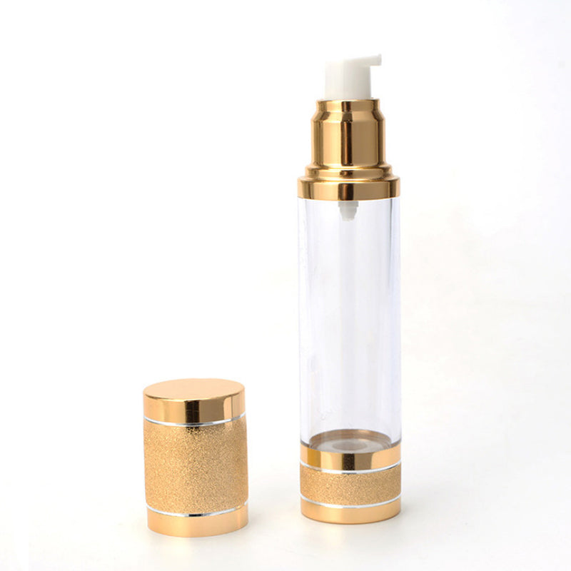 Gold Airless Pump Dispenser 15/30ml - Refillable Portable Cosmetic Lotion Bottle in Pink