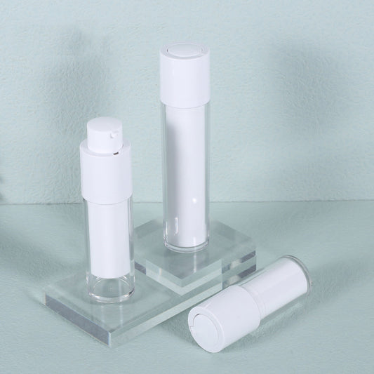 White Frost Airless Pump Bottle Set - Refillable Cosmetic Rotating Bottles 15ml and 30ml