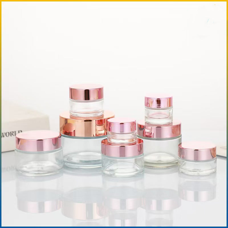 Glass Cosmetic Jars - 5g 10g 15g 20g 30g with Rose Gold Lid | Clear & Frosted