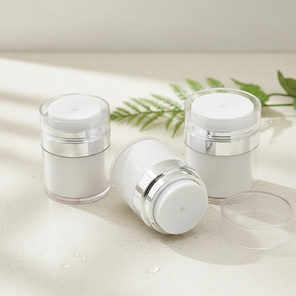 Airless Cream Jar Cosmetic Packaging - Pearl White - Natural Background