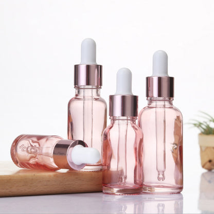 Cherry Pink Glass Essential Oil Bottle Liquid Reagent Pipette Dropper Bottles with Rose Gold Cap 10~50ml