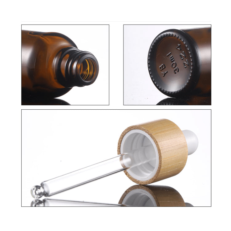 100PCS/Lot 15ml 30ml 50ml frosted amber glass bottle dropper with bamboo cap for essential oil