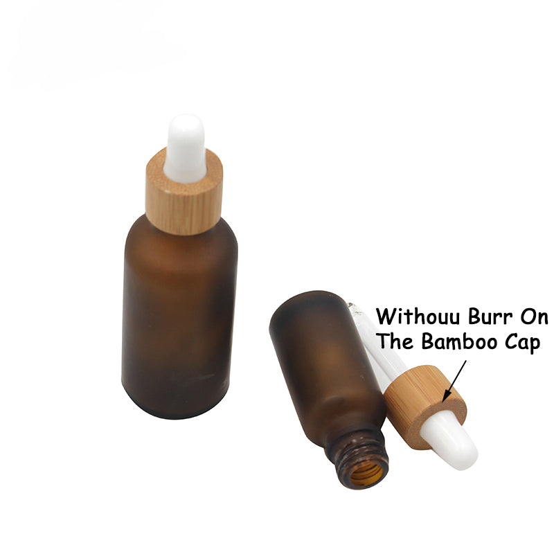 100PCS/Lot 15ml 30ml 50ml frosted amber glass bottle dropper with bamboo cap for essential oil