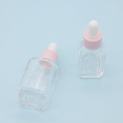 240PCS/Lot 20ml 30ml Clear Square Glass Dropper Bottle for Essential Oil Serum with Pink Cap