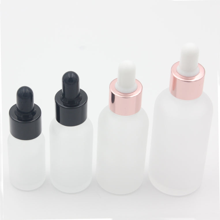 10ml 20ml 30ml Glass Dropper Bottle Essential Oil Frost White Serum Bottles with Rose Gold Cap