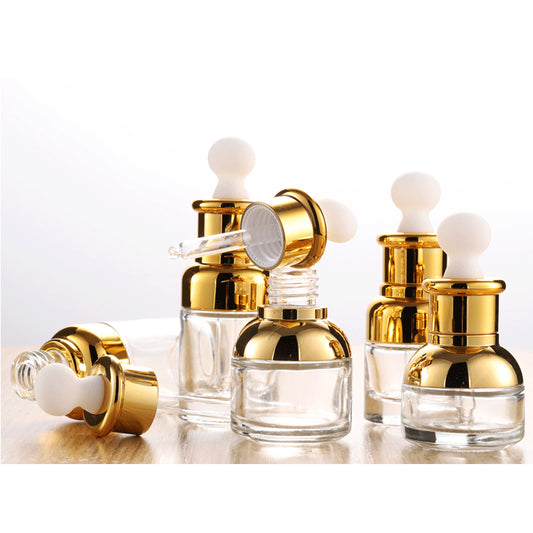 50PCS/Lot Gold Luxury Glass Dropper Bottle 20 30 50ml with Shinny Cap for Essential Oil