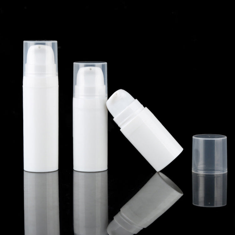 Sample lotion pump bottles displayed in white airless design, perfect for cosmetics and travel use.
