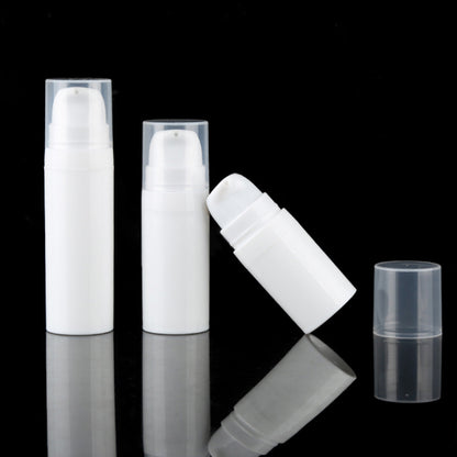 Sample lotion pump bottles displayed in white airless design, perfect for cosmetics and travel use.