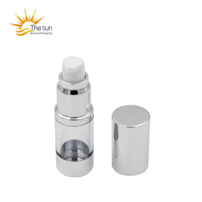 Silver Empty Cosmetic Airless Bottle 15ml 30ml 50ml Refillable Plastic Pump Bottles for Lotion