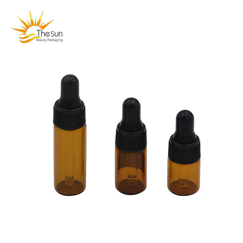 100PCS/Lot 2ml 3ml 5ml Mini Amber Glass Dropper Bottle Sample Container Essential Oil Perfume Vial