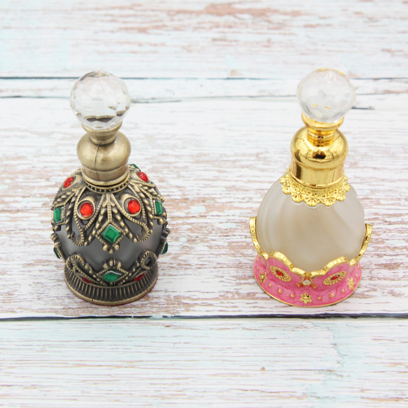 10PCS/Lot 15ML Refillable Perfume Bottle Glass Arabian Fragrance Essential Oil Container with Crystal