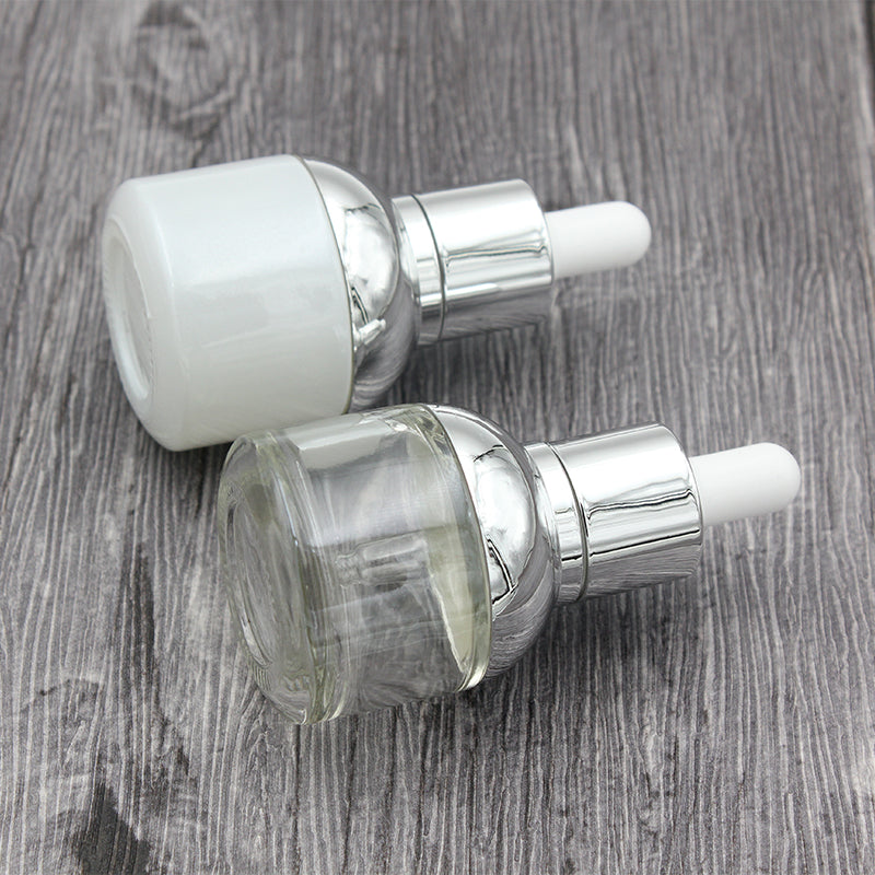 30ml Glass Serum Bottle Pearl White & Transparent Cosmetic Essential Oil Dropper Bottles