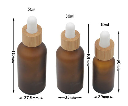 100PCS/Lot 15ml 30ml 50ml frosted amber glass bottle dropper with bamboo cap for essential oil