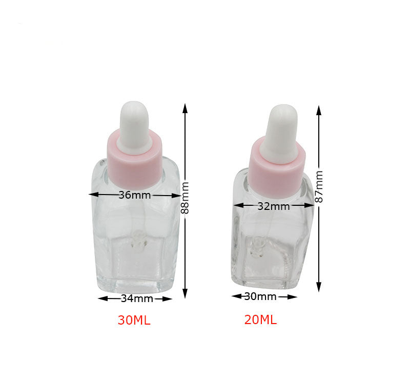 240PCS/Lot 20ml 30ml Clear Square Glass Dropper Bottle for Essential Oil Serum with Pink Cap