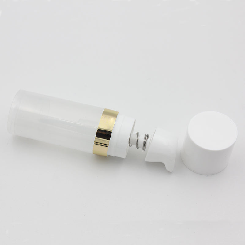 Empty 10ml Airless Pump Bottles Lotion Clear Plastic Vacuum Bottle for Cosmetics with Silver Gold Ring Cosmetic Packaging