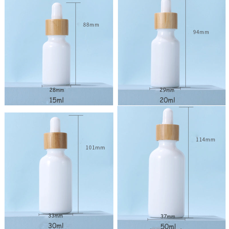 Opal White Glass Bottle 15ml 30ml 50ml with Bamboo Dropper for Essential Oil