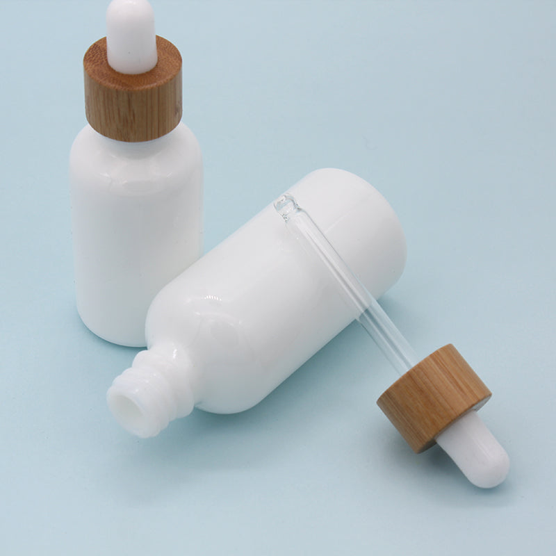 Opal White Glass Bottle 15ml 30ml 50ml with Bamboo Dropper for Essential Oil