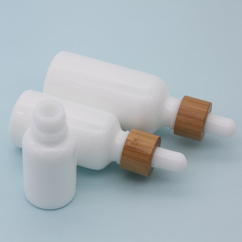 Opal White Glass Bottle 15ml 30ml 50ml with Bamboo Dropper for Essential Oil