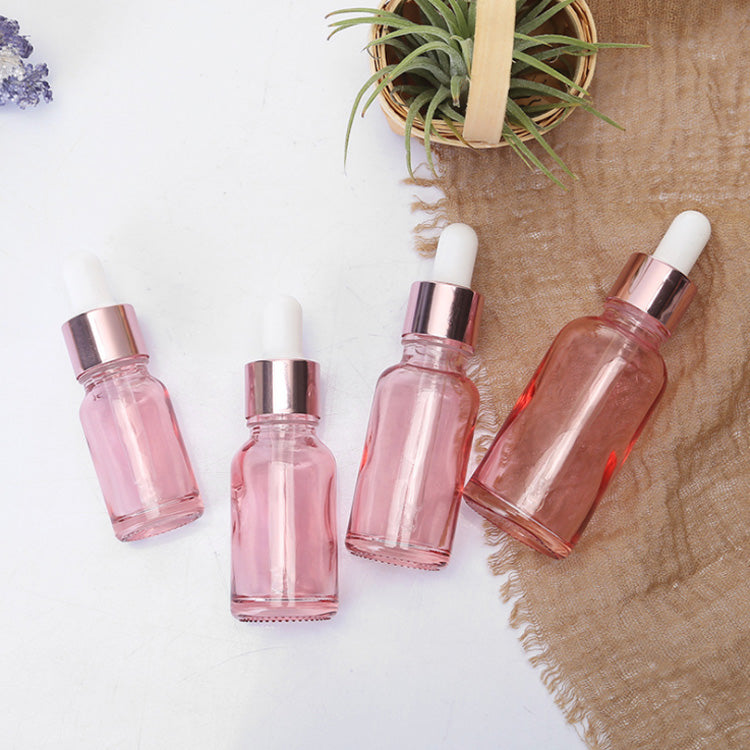 Cherry Pink Glass Essential Oil Bottle Liquid Reagent Pipette Dropper Bottles with Rose Gold Cap 10~50ml