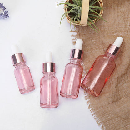 Cherry Pink Glass Essential Oil Bottle Liquid Reagent Pipette Dropper Bottles with Rose Gold Cap 10~50ml