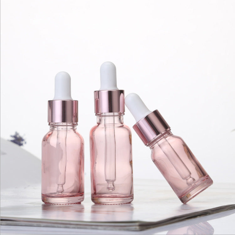 Cherry Pink Glass Essential Oil Bottle Liquid Reagent Pipette Dropper Bottles with Rose Gold Cap 10~50ml